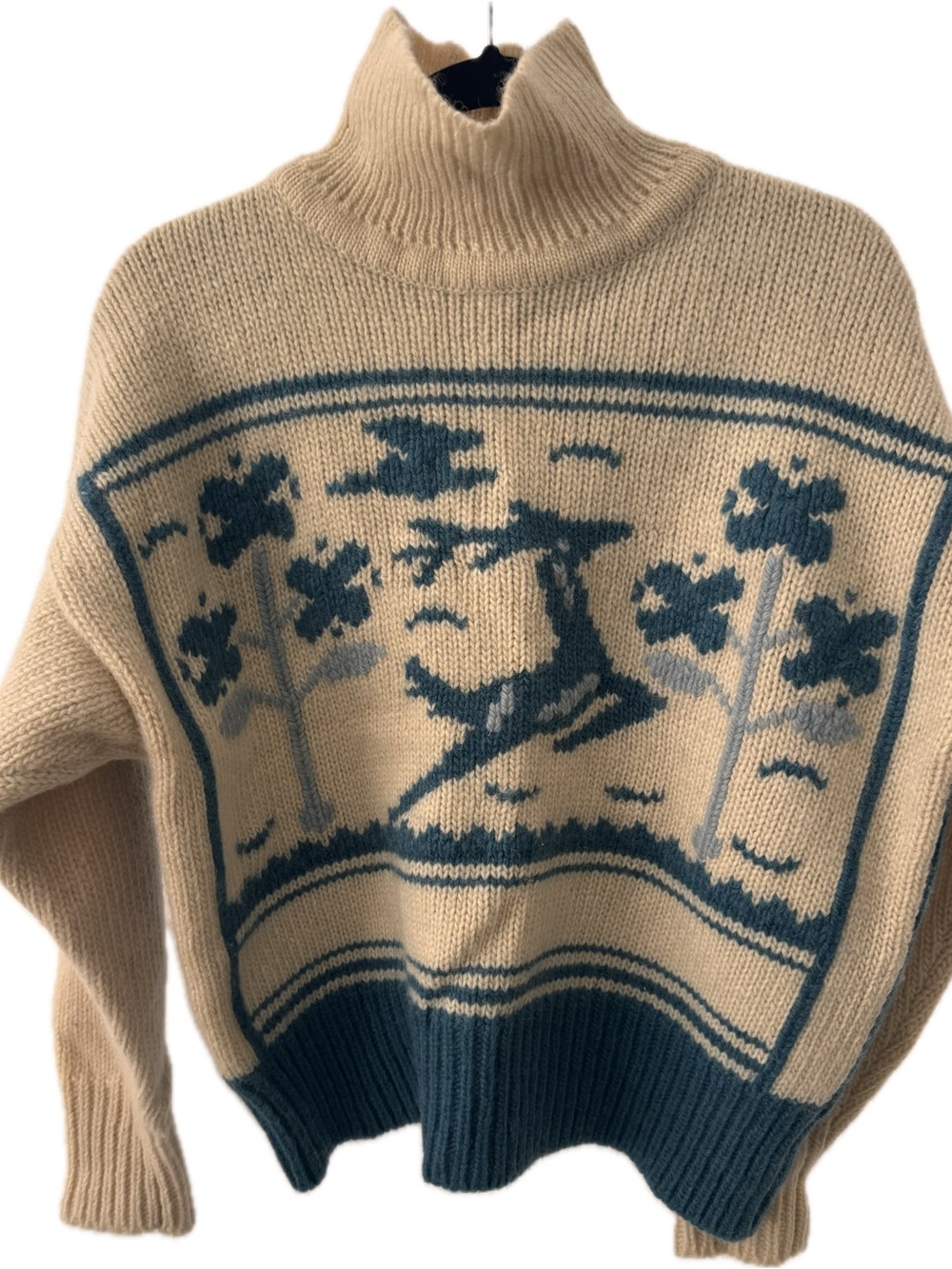 Esprit Cream and Blue Nordic Turtleneck Sweater 80s VINTAGE